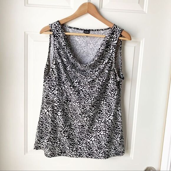 Rafaella Tops - Rafaella Black White Floral Sleeveless Tank Blouse Large